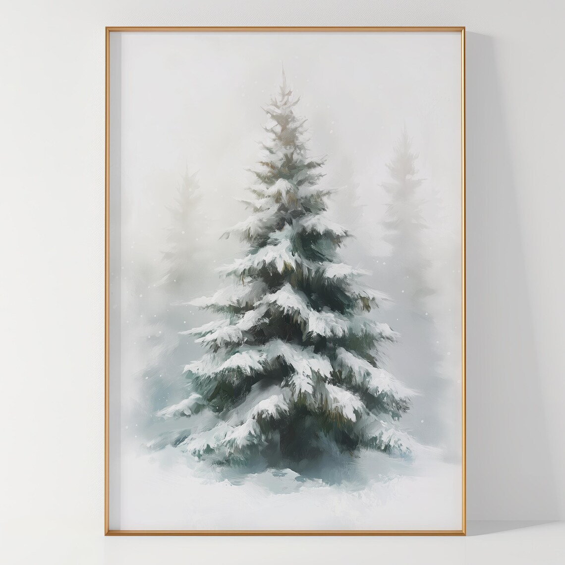 Snowy Evergreen Tree Watercolor Painting Winter Woodland Poster