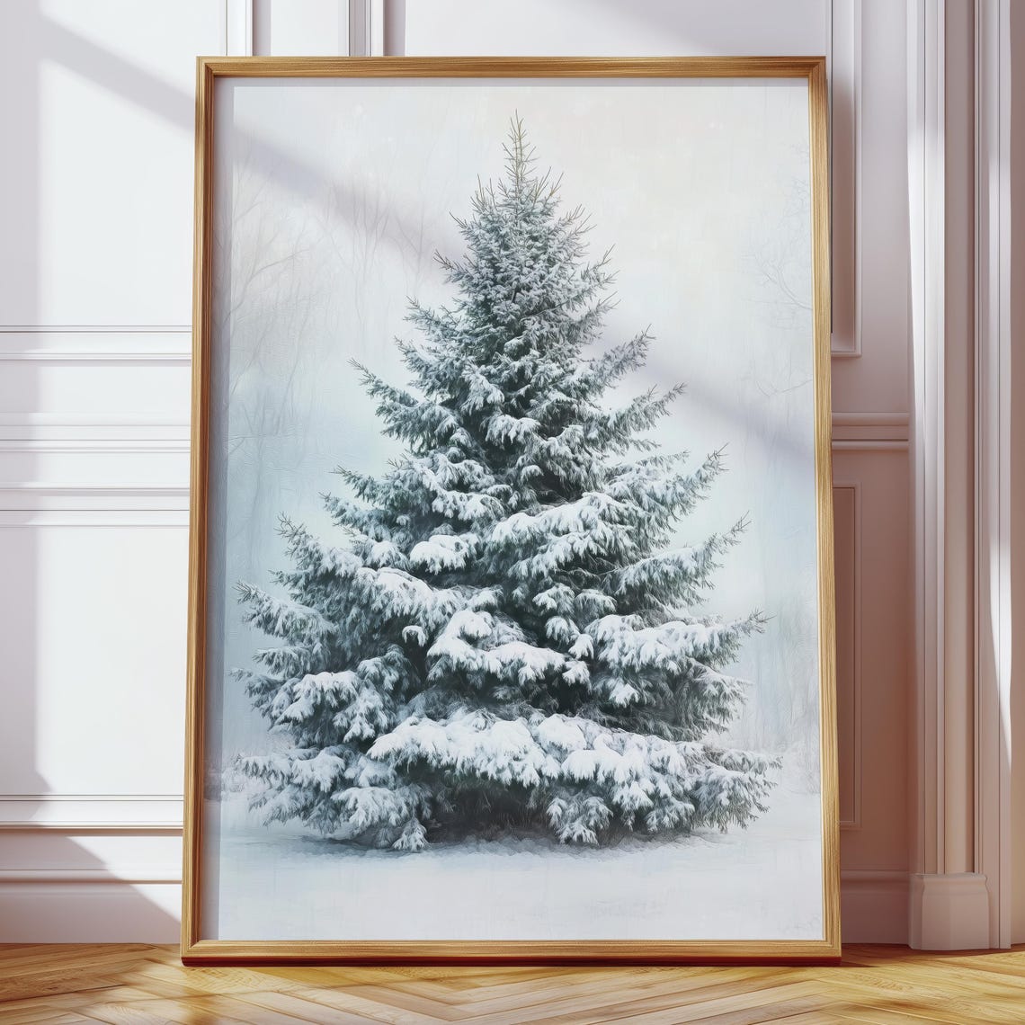 Snow Covered Evergreen Tree Minimalist Winter Nature Art Poster - Image 4