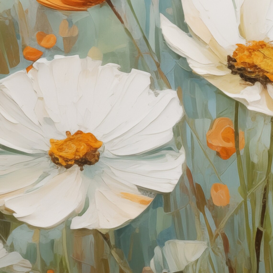 White and Orange Wildflowers Meadow Frame TV Art Floral Poster - Image 2