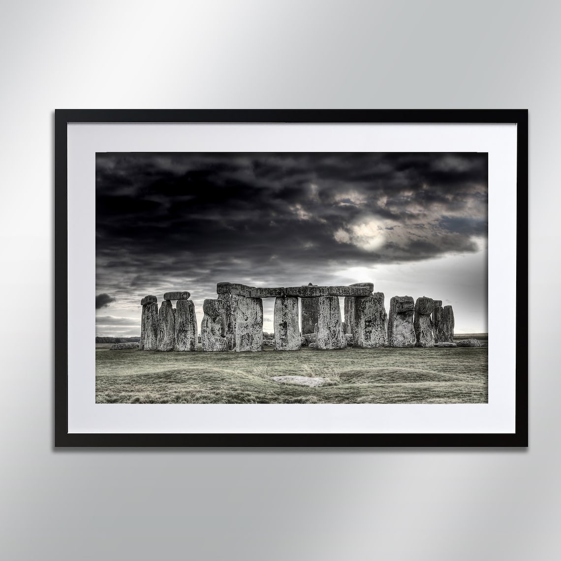 Stonehenge Dramatic Stormy Sky Black and White Landmark Photo Poster