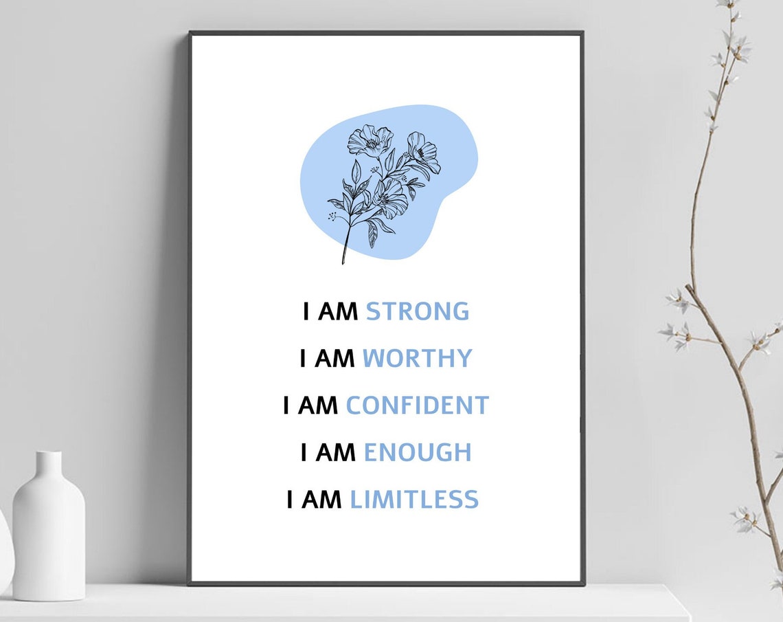 I Am Strong Worthy Confident Enough Limitless Blue Affirmations Poster