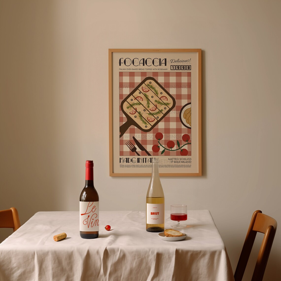 Focaccia Art Print, Mid Century Modern Kitchen Decor - Image 2
