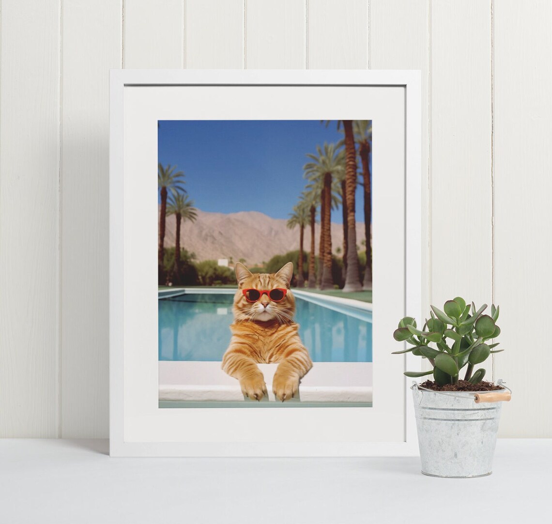 Orange Tabby Cat Palm Springs Mid-Century Poster