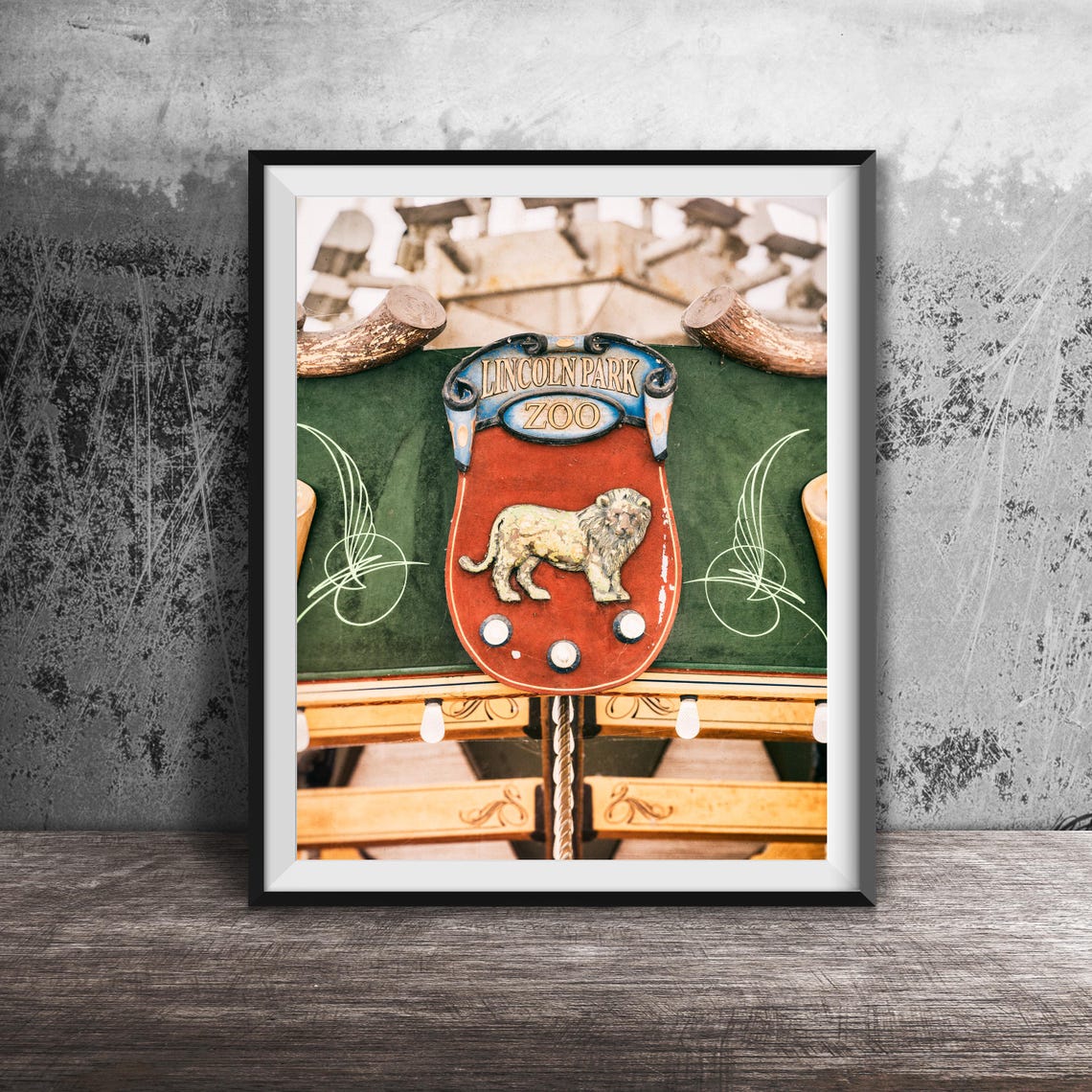 Lincoln Park Zoo Vintage Lion Emblem Carousel Black White Print - Image 3