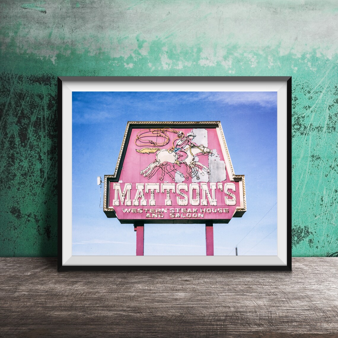 Mattson's Western Steak House Cowboy Neon Sign Wall Photo Poster