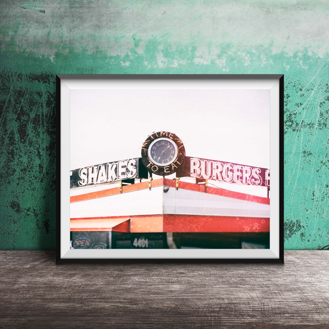 Vintage Diner Time to Eat Shakes Burgers Rooftop Sign Poster