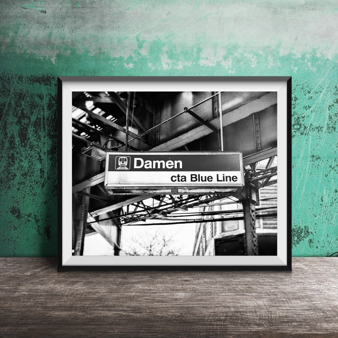 Damen Blue Line CTA El Sign, Wicker Park Chicago Travel Poster - Image 2