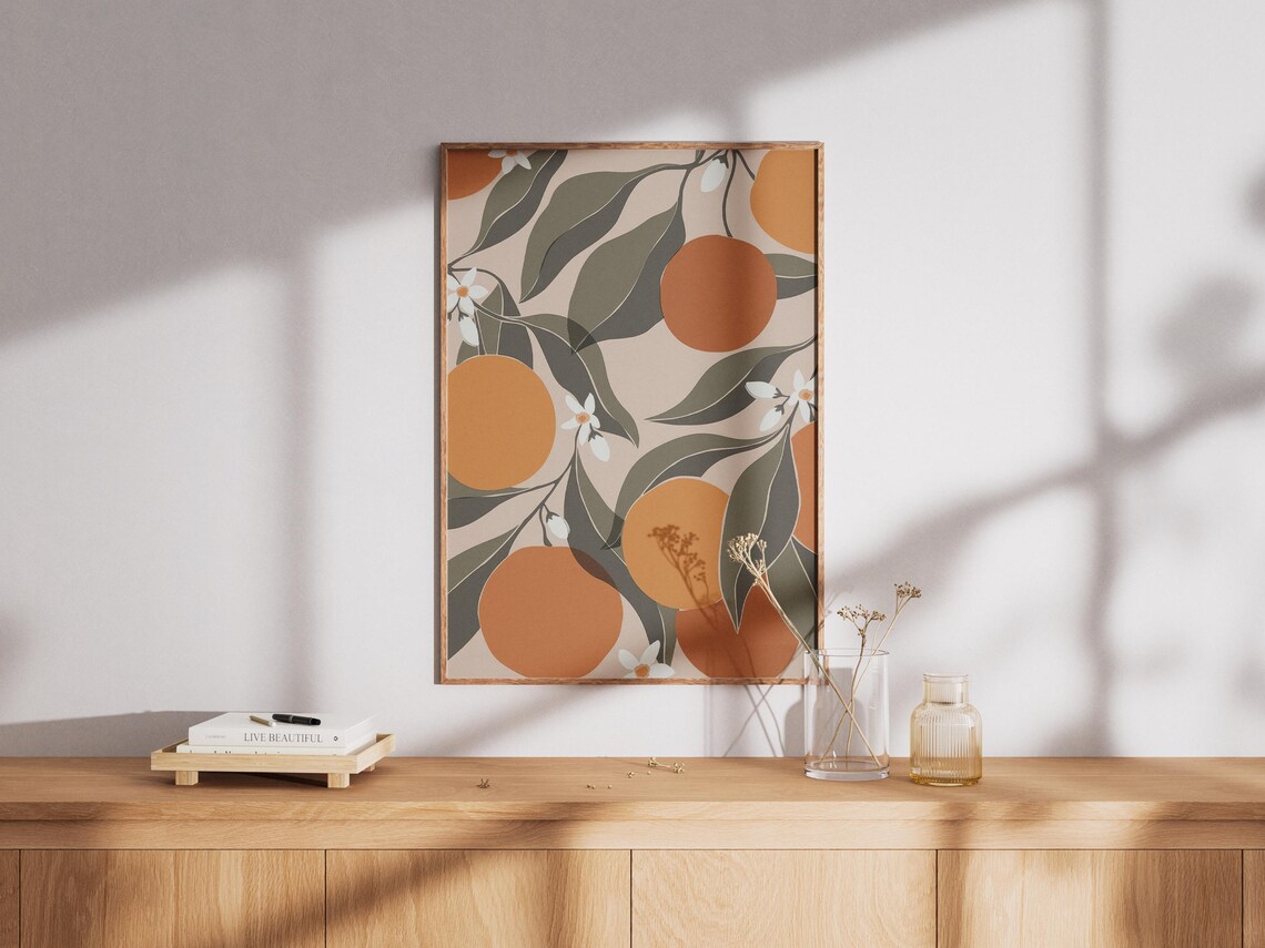 Oranges Print, Fruit Market Abstract Botanical Poster - Image 2