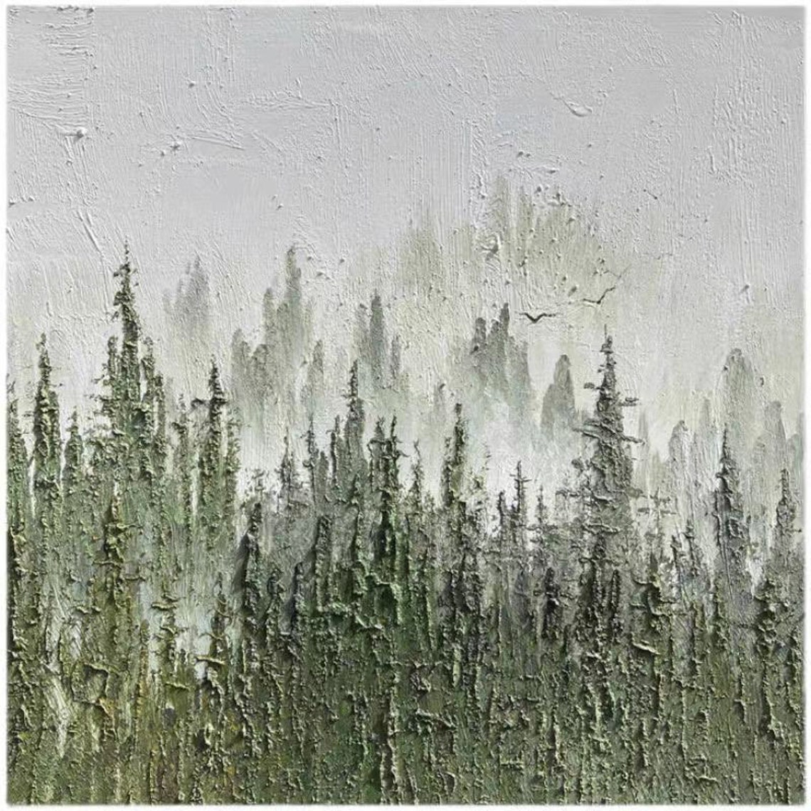 Green Forest Painting On Abstract Nature Wall Art Hand Painted Modern Art For Home Decor Original Square Texture Artwork - Image 2