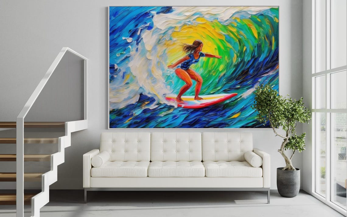 Personalized Colorful Surfing Acrylic Painting Bright Color Ocean Artwork Extra Large Texture Art Children Room Wall Decor Art - Image 4