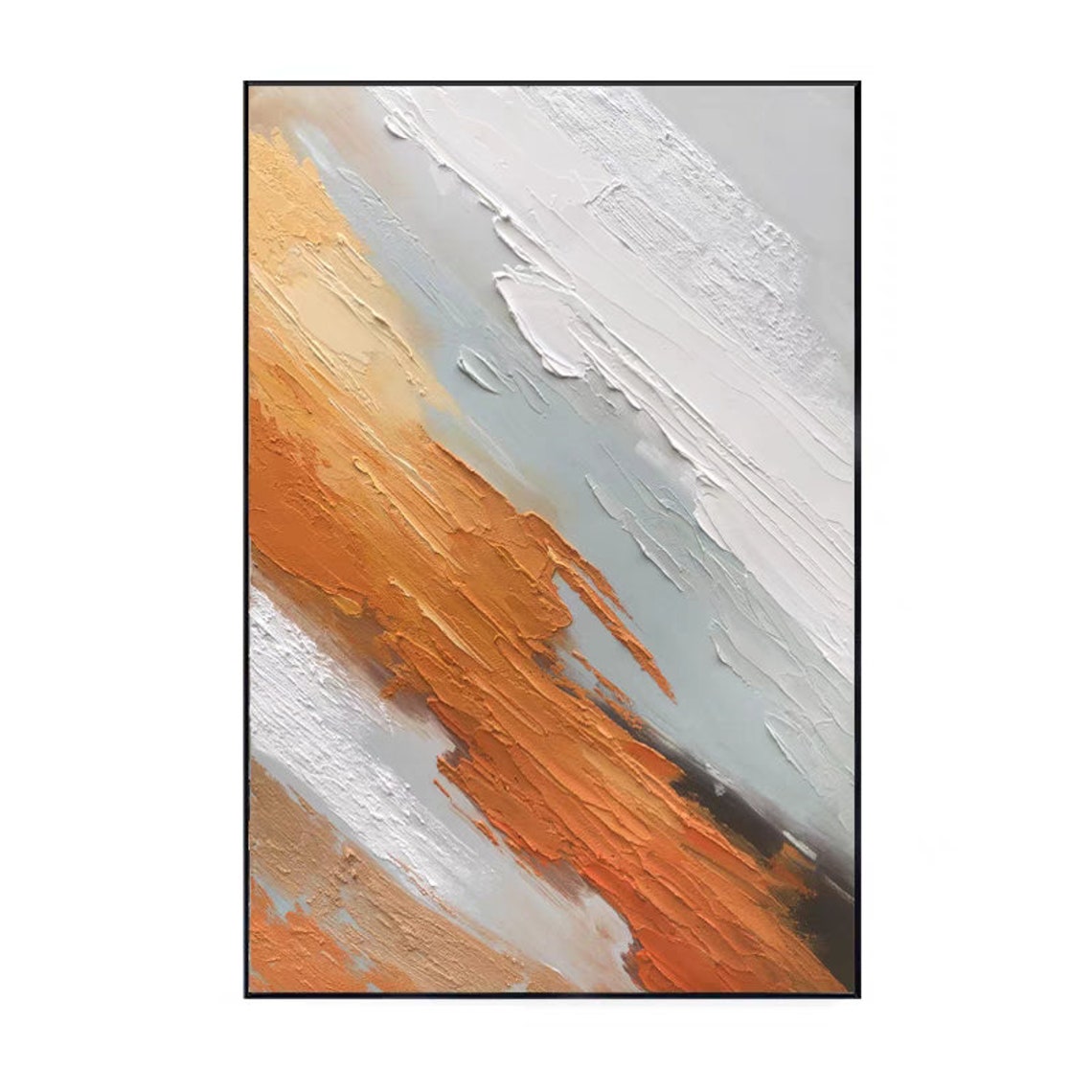 Burnt Orange and White Diagonal Impasto Modern Abstract Poster - Image 3