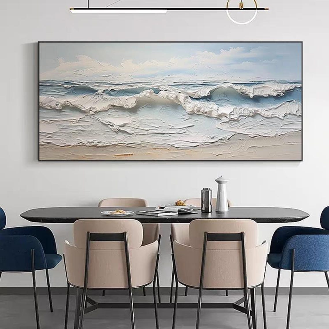 White Blue Ocean Waves Foam Textured Coastal Beach Scene Poster - Image 2
