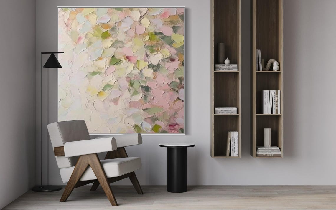Soft Pastel Petals Square Abstract Textured Spring Blossom Poster - Image 2