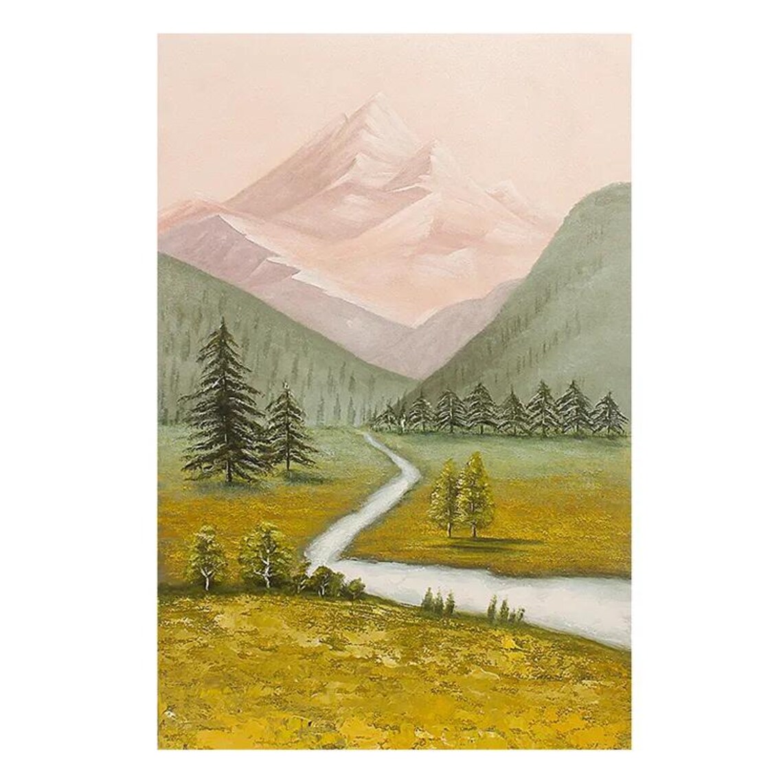 Autumn Valley with Pink Mountains and Winding River Art Poster - Image 3
