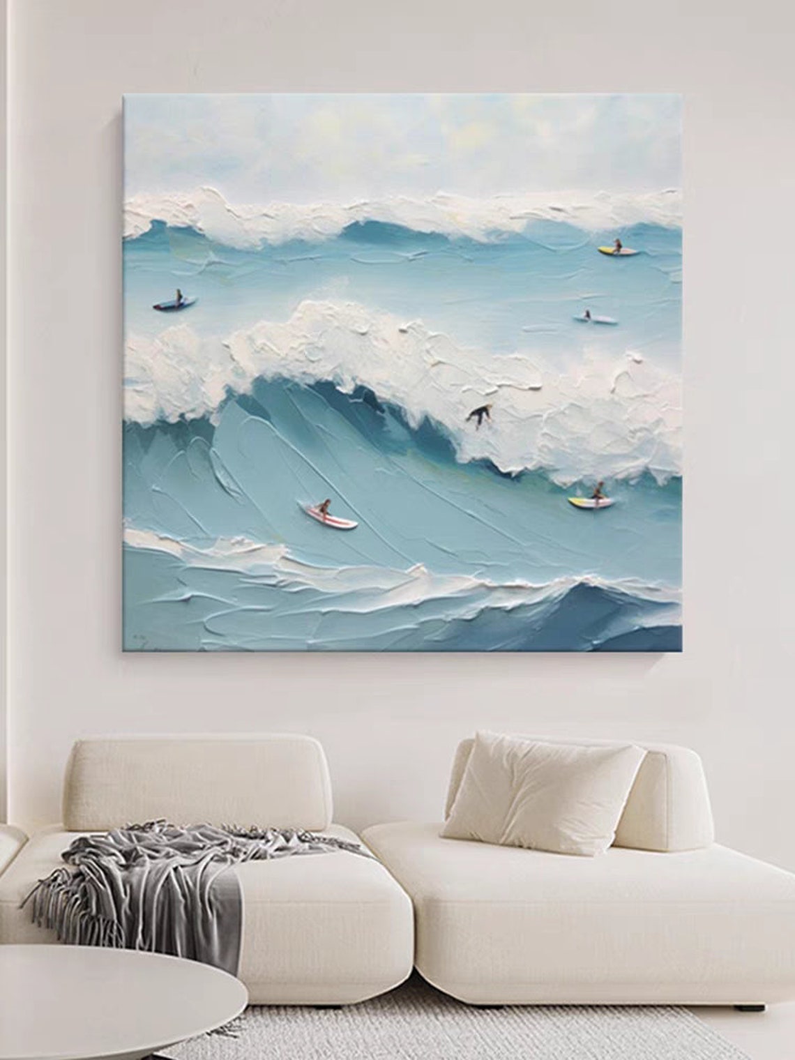 Surfers Riding Ocean Waves Textured Blue Water Beach Sports Poster - Image 4