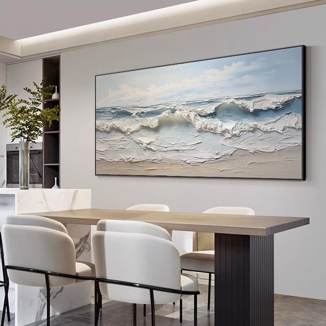 White Blue Ocean Waves Foam Textured Coastal Beach Scene Poster - Image 3