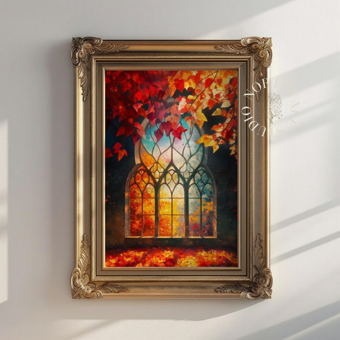 Gothic Cathedral Window Autumn Foliage Golden Light Painting Poster