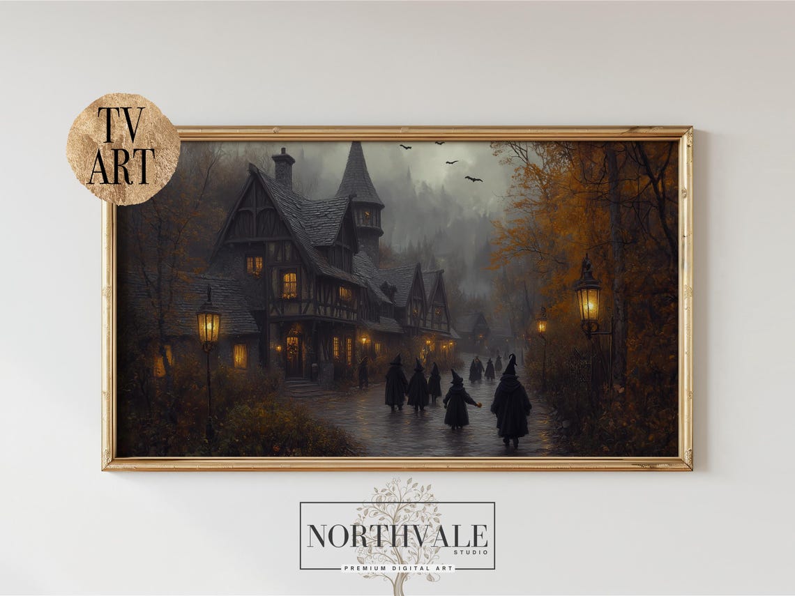 Witch Village Halloween Night Misty Street Frame TV Art Poster