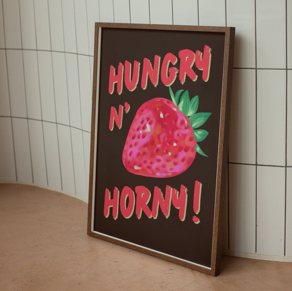 Hungry Horny Strawberry Wall Print Funny Wall Art Kitchen Wall Decor Prints Large Art Prints - Image 2