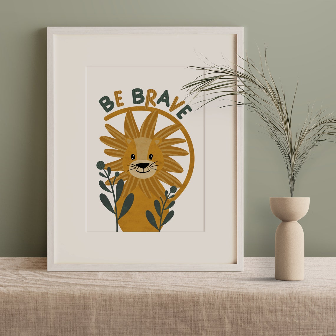 Be Brave Cute Sweet Smiling Lion Kids Nursery Animal Quote Poster - Image 2