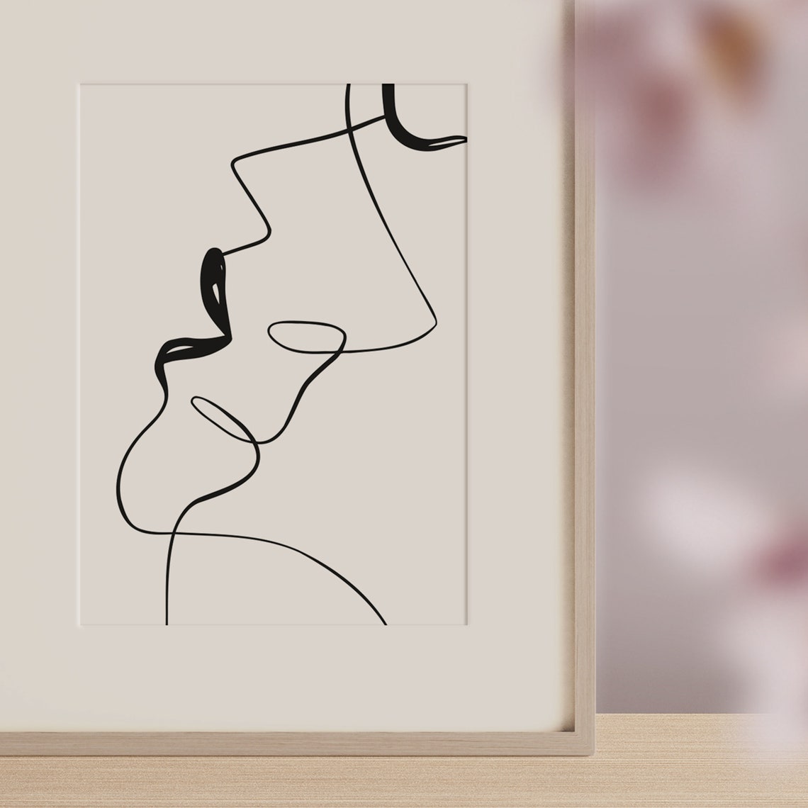 Two Become One Line Art Kissing Couple Black White Romantic Poster - Image 2