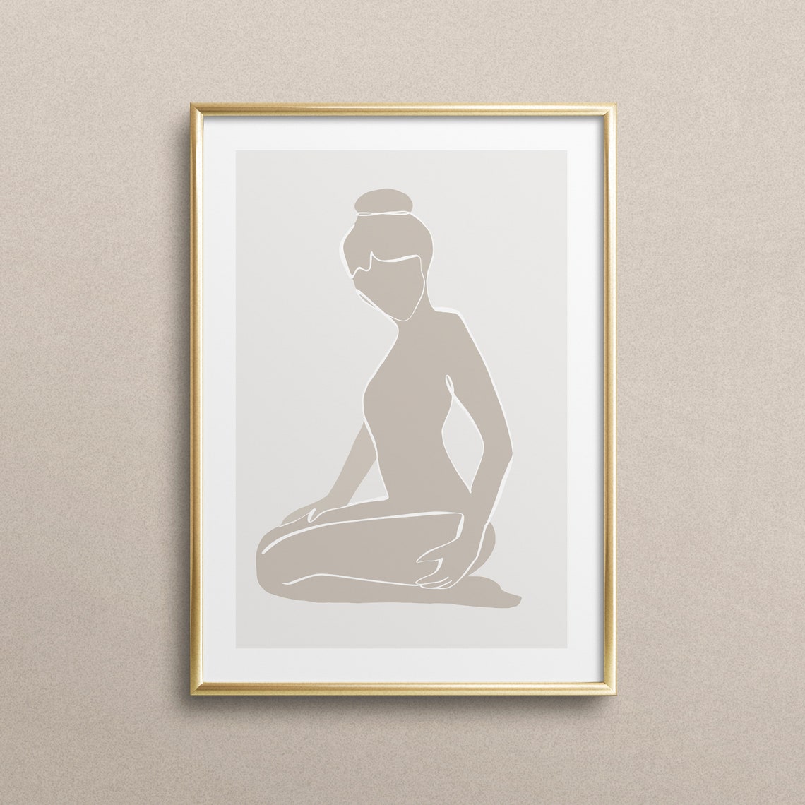 Beige Seated Woman Silhouette Modern Minimalist Figure Poster