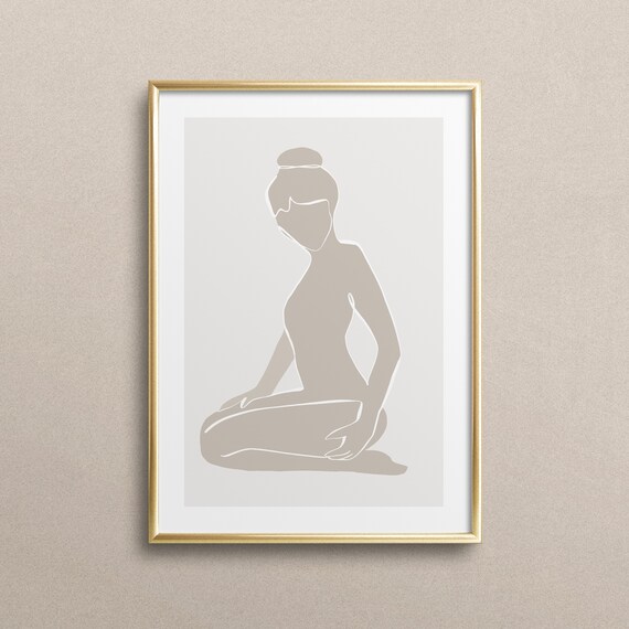 Beige Seated Woman Silhouette Modern Minimalist Figure Poster