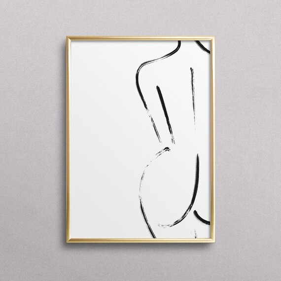 Brushstroke Female Figure Abstract Minimalist Body Art Black White Poster
