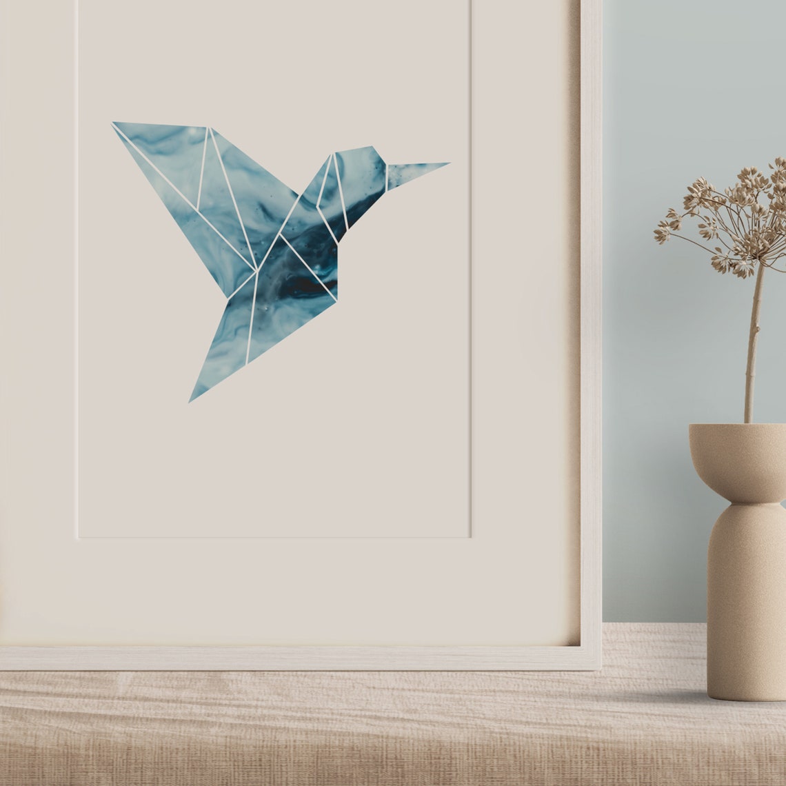 Geometric Blue Marble Hummingbird Scandinavian Bird Art Poster - Image 3