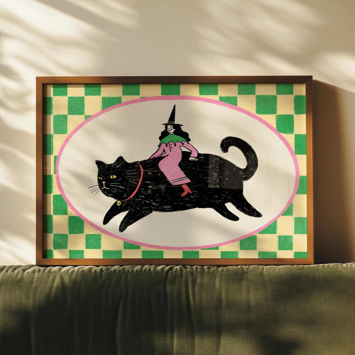 Witch Wall Art Medieval Black Cat Print, Gothic