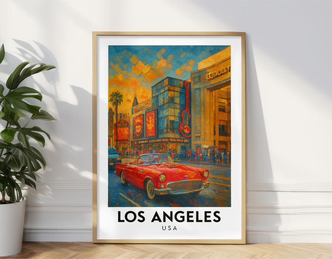 Los Angeles Hollywood Boulevard Red Classic Convertible Vintage Poster