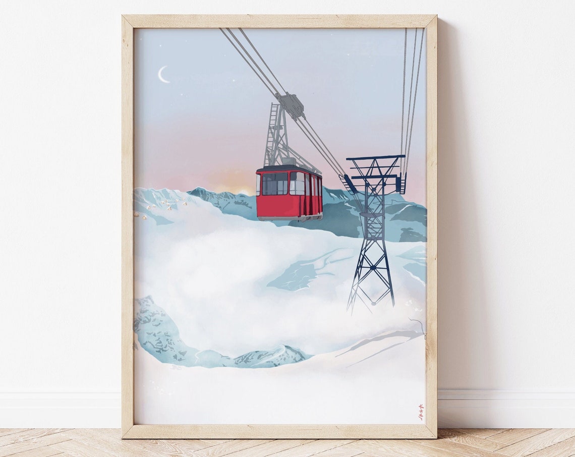Switzerland Poster Winter Sports Travel Prints Travel Print Christmas Gift Switzerland Illustration Ski Snow Landscape Poster