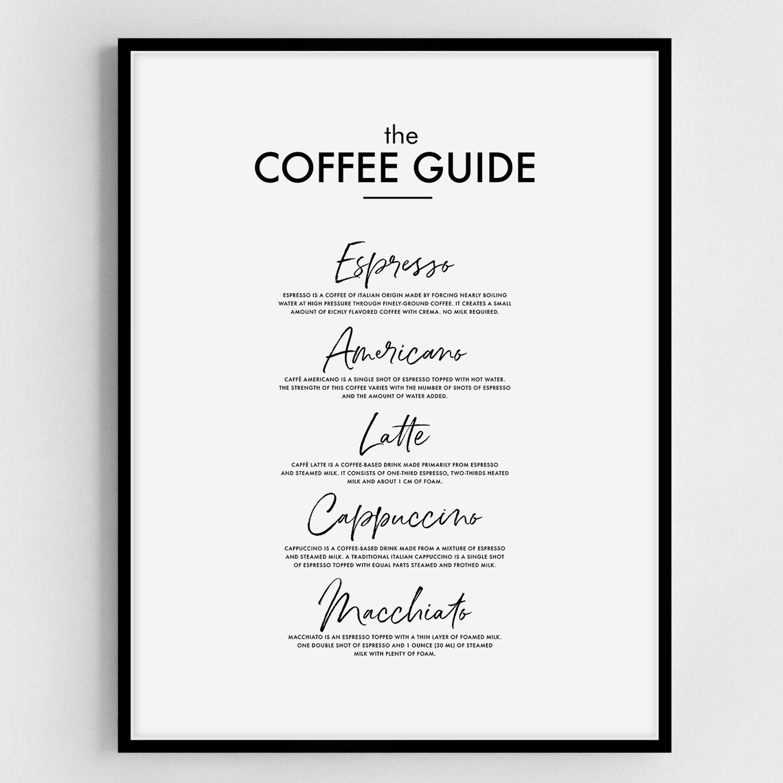 Coffee Guide Sign, Kitchen Coffee Wall Art Print - Image 2