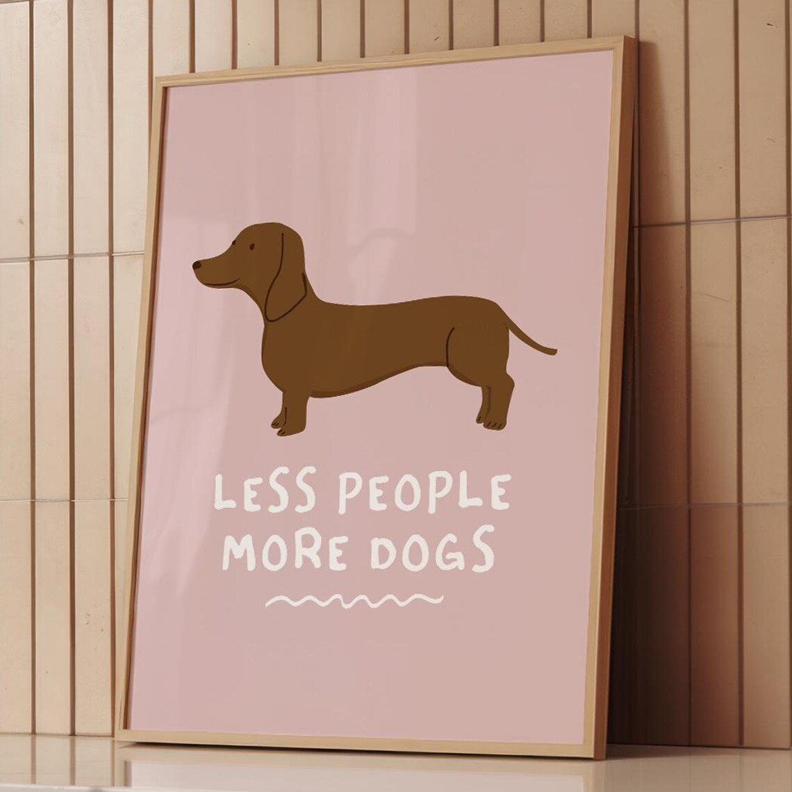 Less People More Dogs Poster Funny Quote Art Trendy Home Decor Retro Dog Print Minimalist Wall Art Funny Dog Art Print Art Pink