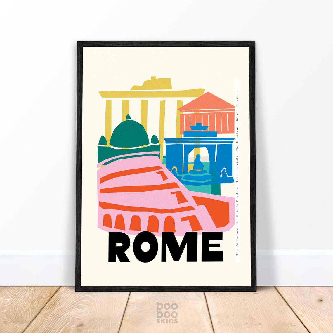 Rome City Print Vintage Style Travel Poster Landmarks Colosseum Roman Forum Pantheon St Peters Basilica Trevi Fountain Christmas Gift