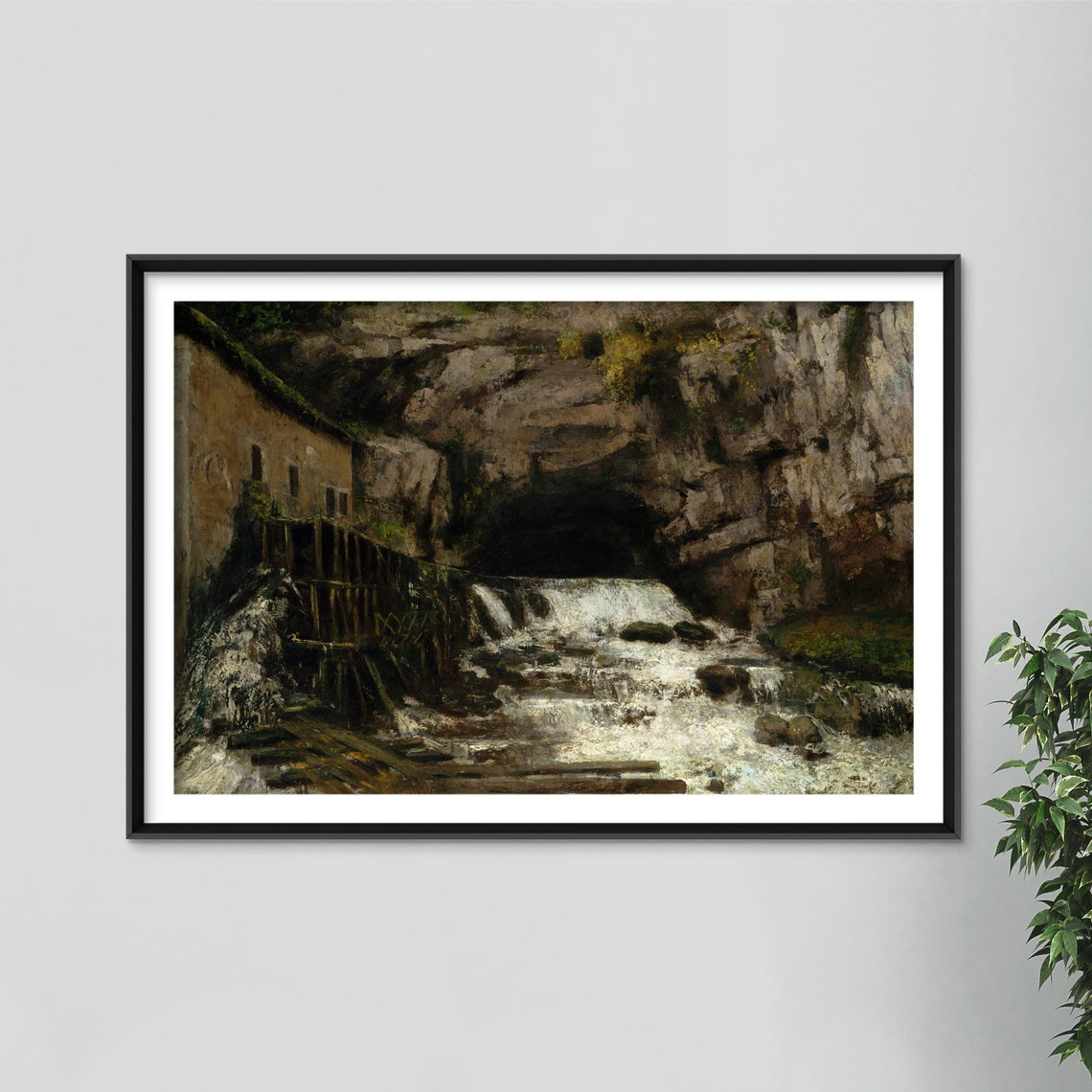 Courbet Source of the Loue 1864 Rocky Grotto Waterfall Print