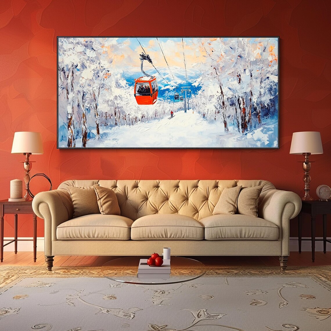 Ski Snowscape Pine Forest Mountain 3D Texture Art Print - Image 2