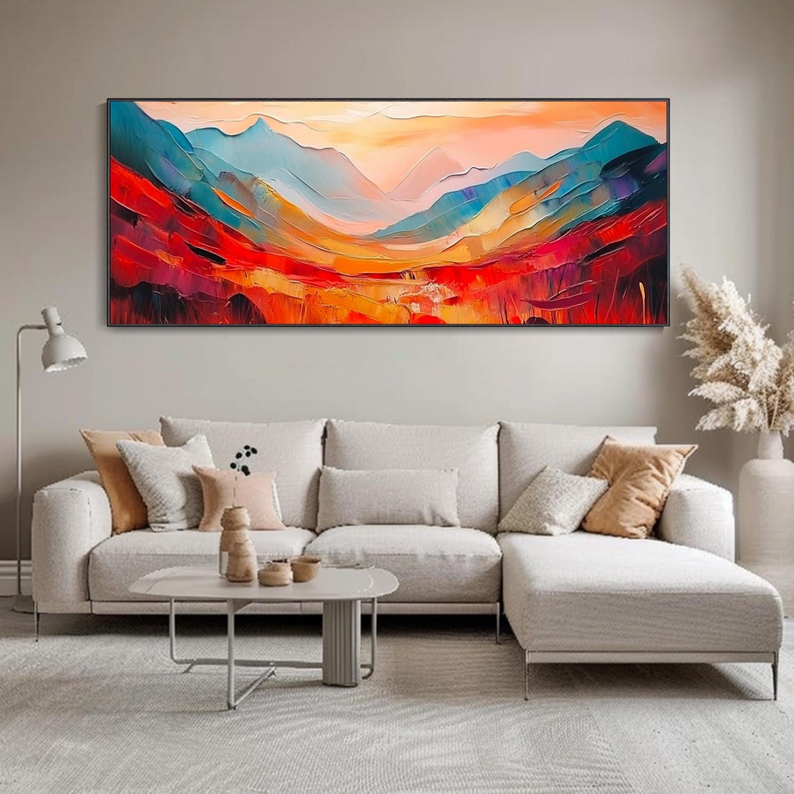 Fiery Red Mountain Valley Abstract Landscape Impasto Oil Wall Art - Image 3