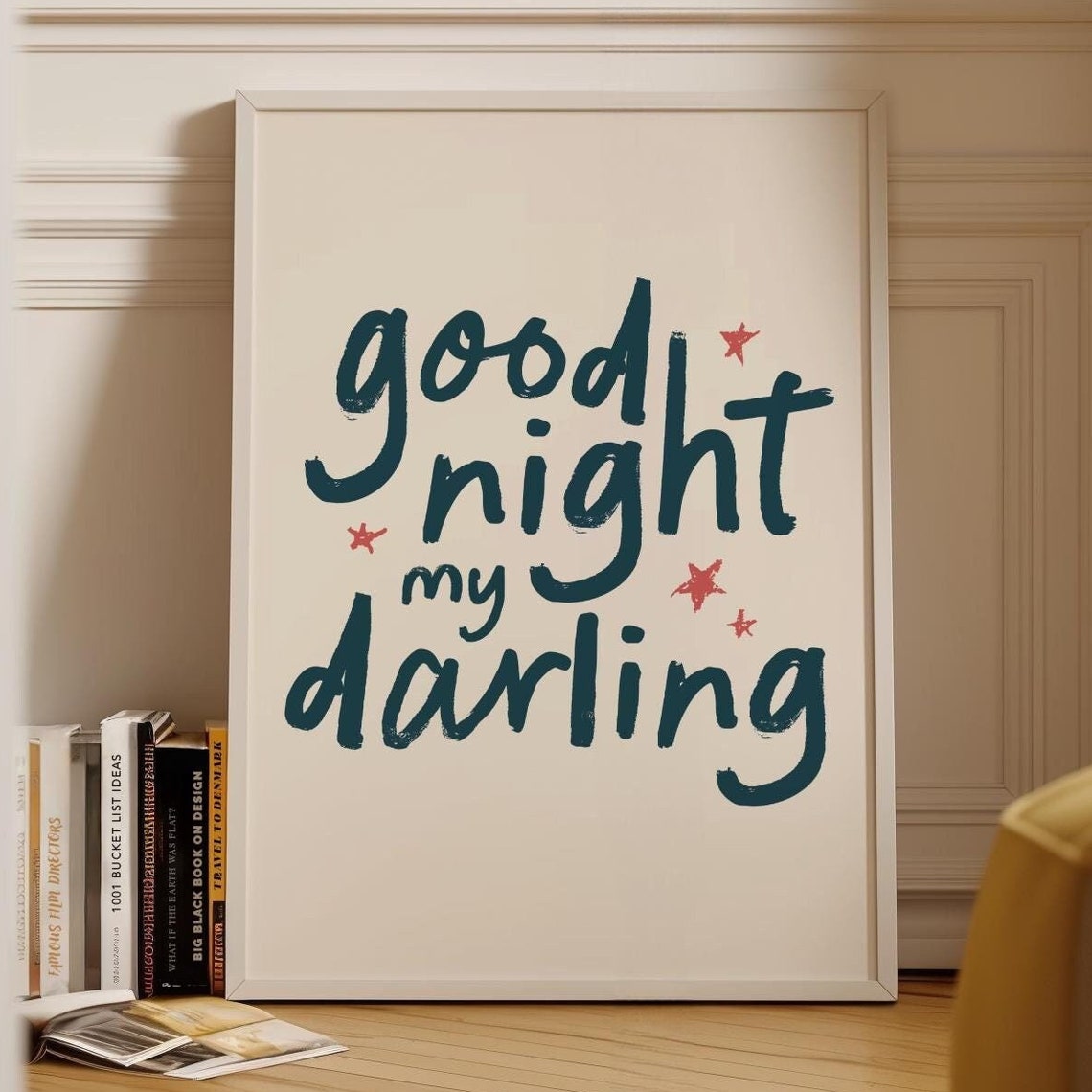 Good Night My Darling Sweet Handwritten Navy Quote Bedroom Poster