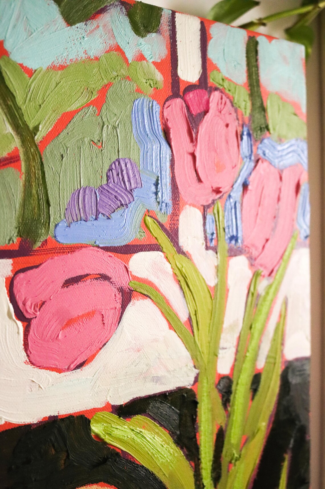 Hibernation Sleeping Golden Puppy Tulips Cozy Oil Painting Art Print - Image 3