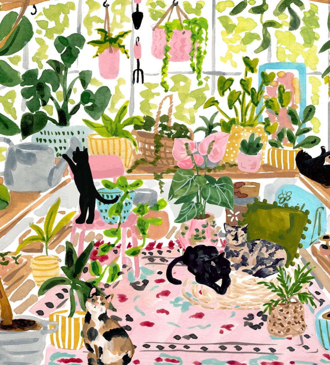 Greenhouse Cats Garden Watercolor Art Print - Image 2