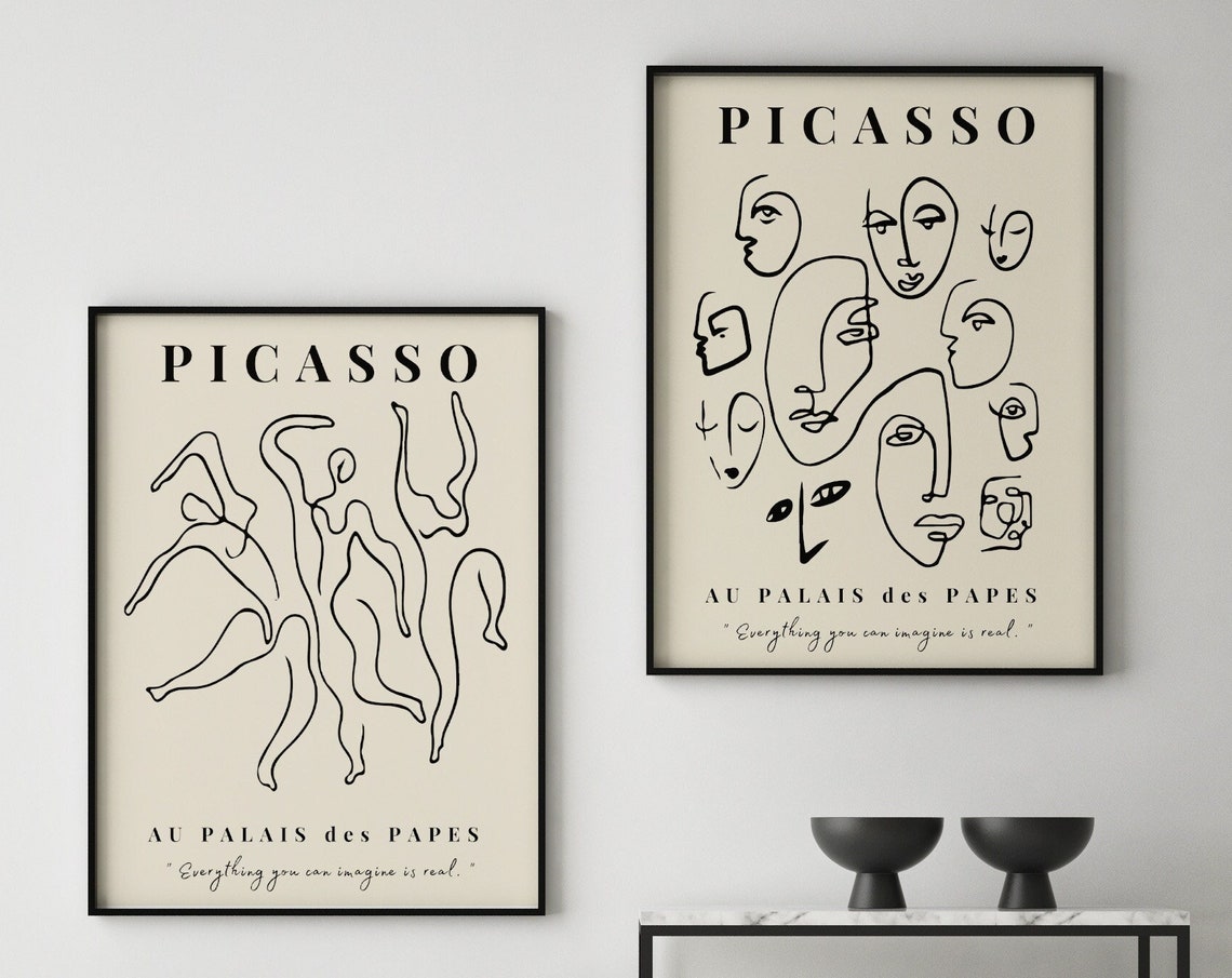 Picasso Line Art Faces Exhibition Style Beige Minimalist Poster - Image 7