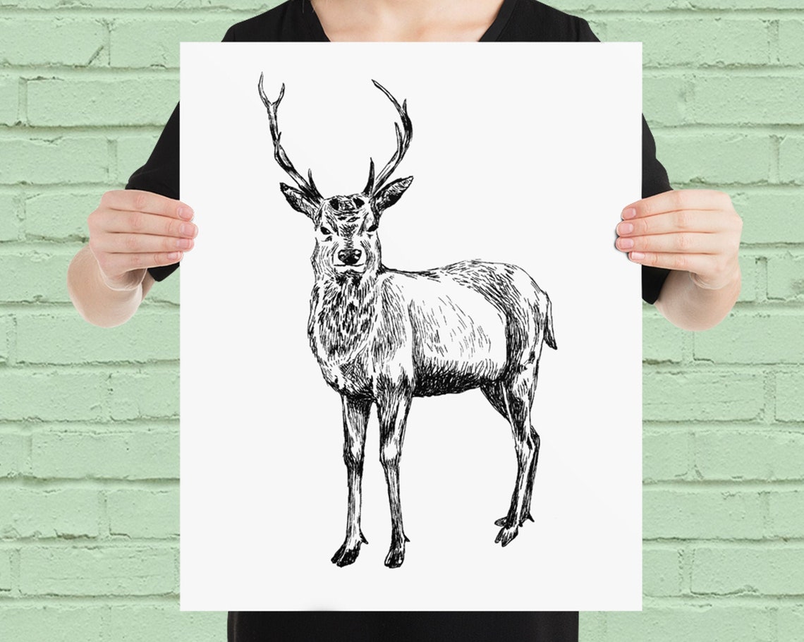 Black And White Deer Decor Printed Wall Art Hipster Decor Deer Wall Hanging Dorm Decor Nature Prints Realistic Art Rein Deer Poster - Image 4
