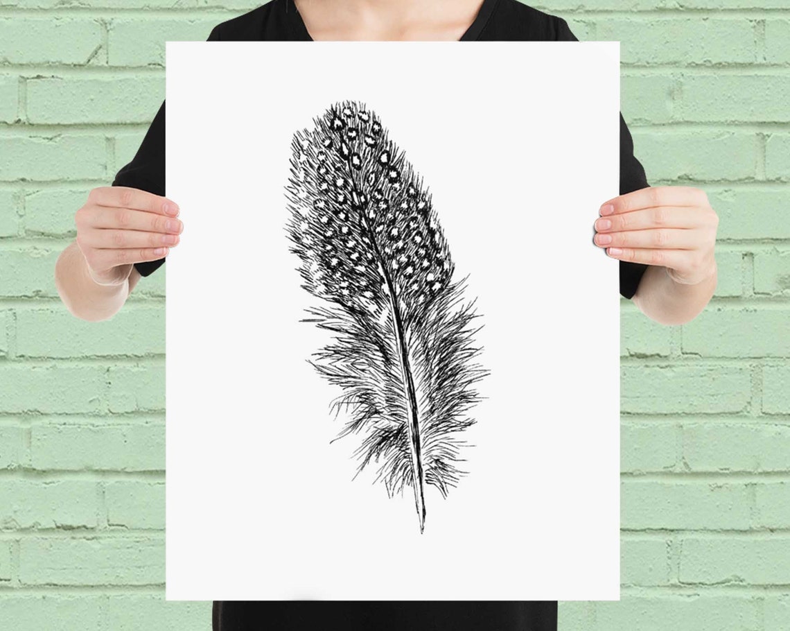 Elegant Feather Black and White Minimalist Nature Sketch Wall Art - Image 4