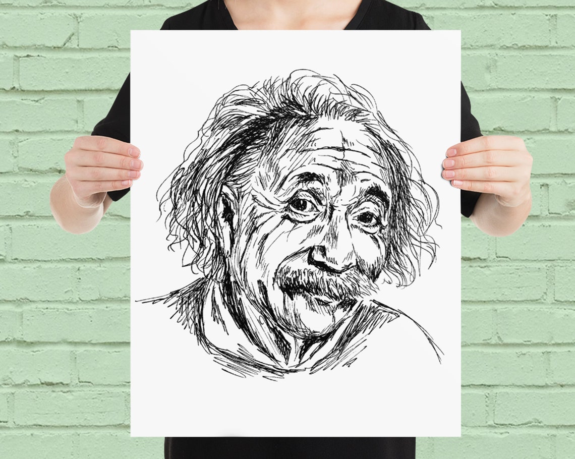 Albert Einstein Pen Sketch Portrait Genius Scientist Art Poster - Image 4