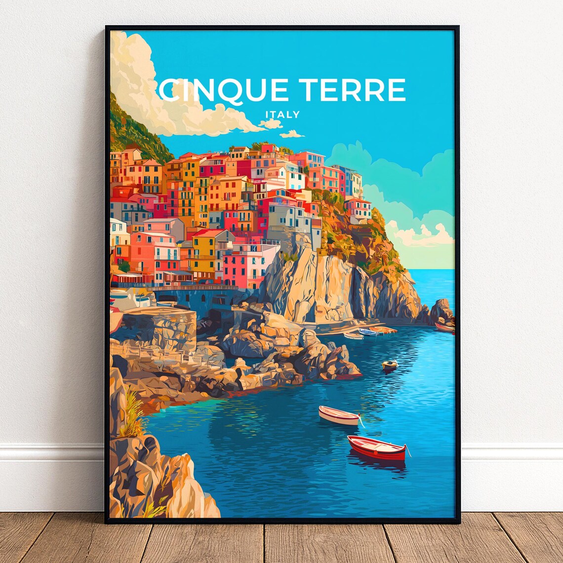 Cinque Terre Italy Colorful Cliff Village Seaside Travel Poster