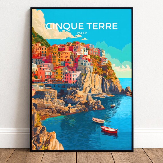 Cinque Terre Italy Colorful Cliff Village Seaside Travel Poster