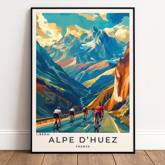 Alpe Dhuez Poster Tour De France Cycling Wall Art Travel Print