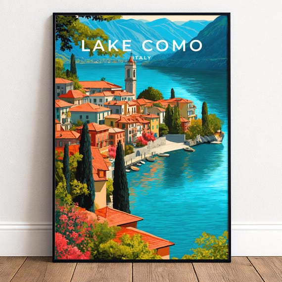 Lake Como Travel Poster Vibrant Italy Wall Art Print