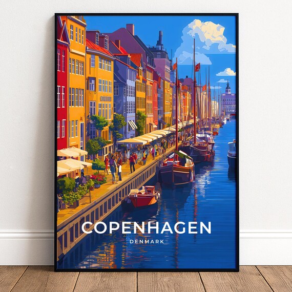 Copenhagen Denmark Tall Ships Canal Harbor Travel City Poster